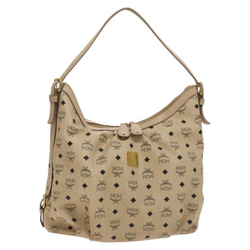 MCM Vicetos Logogram Shoulder Bag PVC Leather Beige Gold Auth 129291