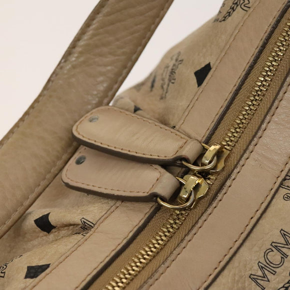 MCM Vicetos Logogram Shoulder Bag PVC Leather Beige Gold Auth 129291