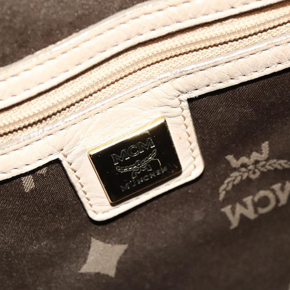 MCM Vicetos Logogram Shoulder Bag PVC Leather Beige Gold Auth 129291