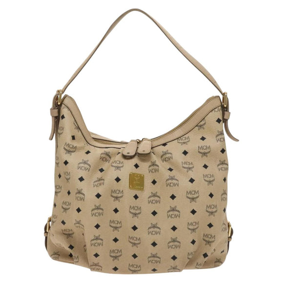 MCM Vicetos Logogram Shoulder Bag PVC Leather Beige Gold Auth 129291