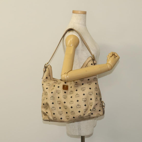 MCM Vicetos Logogram Shoulder Bag PVC Leather Beige Gold Auth 129291