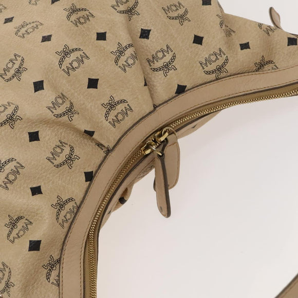 MCM Vicetos Logogram Shoulder Bag PVC Leather Beige Gold Auth 129291