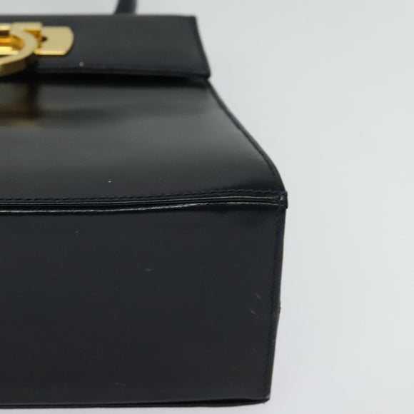 Salvatore Ferragamo Gancini Hand Bag Leather 2way Navy Gold Auth 129297