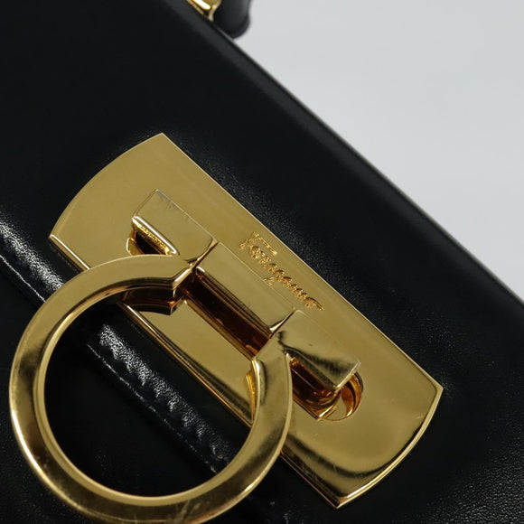 Salvatore Ferragamo Gancini Hand Bag Leather 2way Navy Gold Auth 129297