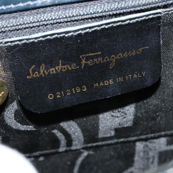 Salvatore Ferragamo Gancini Hand Bag Leather 2way Navy Gold Auth 129297