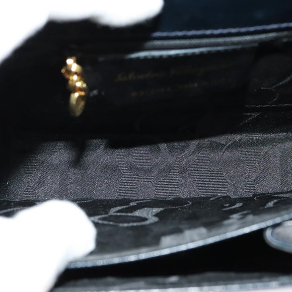 Salvatore Ferragamo Gancini Hand Bag Leather 2way Navy Gold Auth 129297