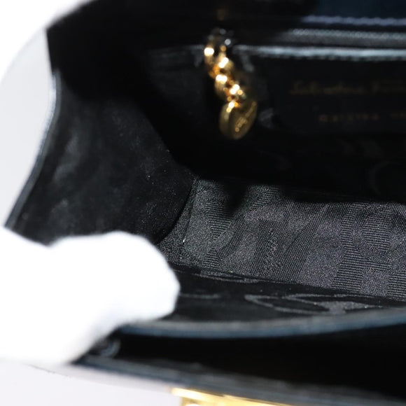 Salvatore Ferragamo Gancini Hand Bag Leather 2way Navy Gold Auth 129297