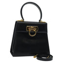 Salvatore Ferragamo Gancini Hand Bag Leather 2way Navy Gold Auth 129297-1