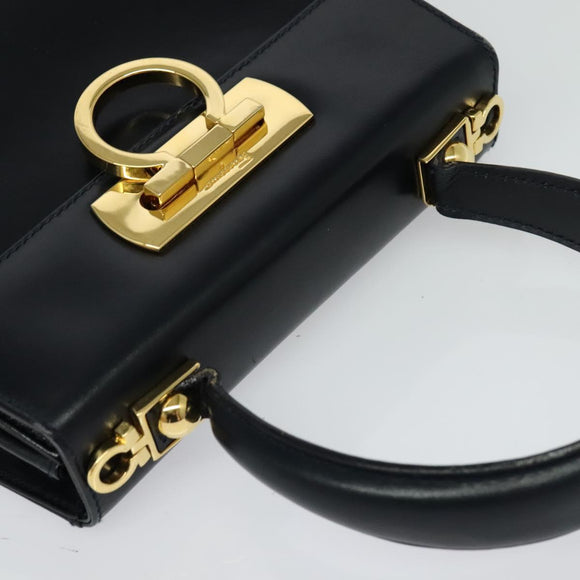 Salvatore Ferragamo Gancini Hand Bag Leather 2way Navy Gold Auth 129297