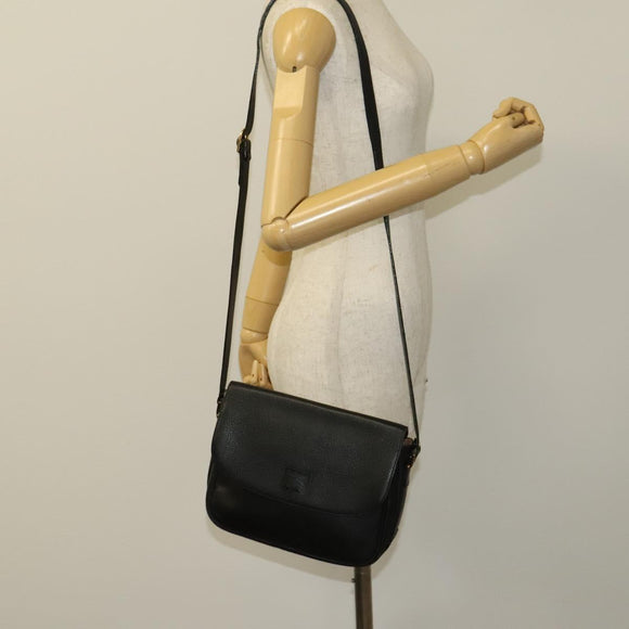 Burberrys Shoulder Bag Leather Black Gold Auth 129329
