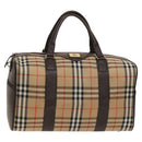 Burberrys Nova Check Boston Bag Canvas Beige Gold Auth 129336-1