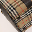 Burberrys Nova Check Boston Bag Canvas Beige Gold Auth 129336-11