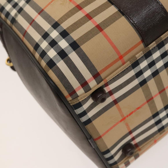 Burberrys Nova Check Boston Bag Canvas Beige Gold Auth 129336