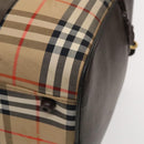 Burberrys Nova Check Boston Bag Canvas Beige Gold Auth 129336-12