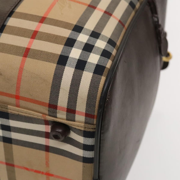 Burberrys Nova Check Boston Bag Canvas Beige Gold Auth 129336