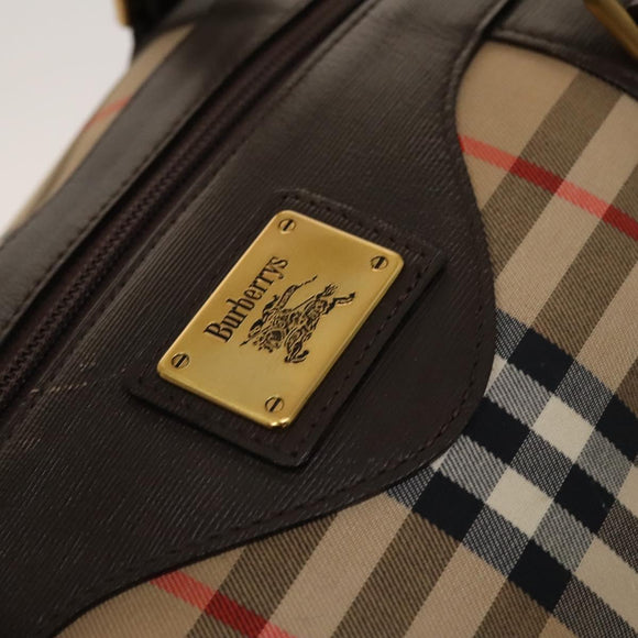 Burberrys Nova Check Boston Bag Canvas Beige Gold Auth 129336