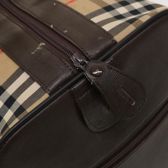 Burberrys Nova Check Boston Bag Canvas Beige Gold Auth 129336
