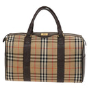 Burberrys Nova Check Boston Bag Canvas Beige Gold Auth 129336-2