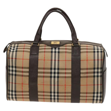 Burberrys Nova Check Boston Bag Canvas Beige Gold Auth 129336 - 0