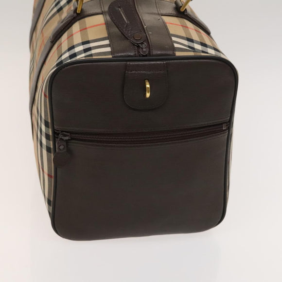 Burberrys Nova Check Boston Bag Canvas Beige Gold Auth 129336