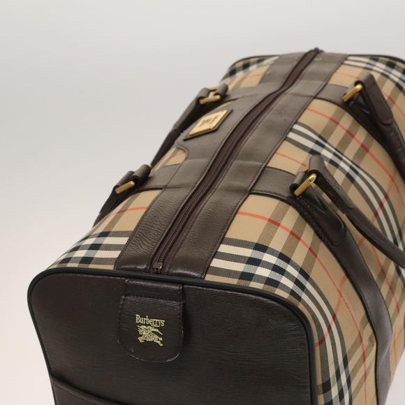 Burberrys Nova Check Boston Bag Canvas Beige Gold Auth 129336