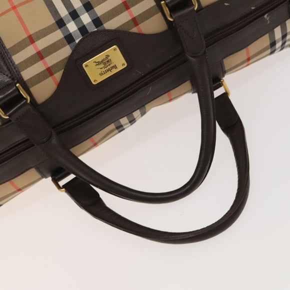 Burberrys Nova Check Boston Bag Canvas Beige Gold Auth 129336