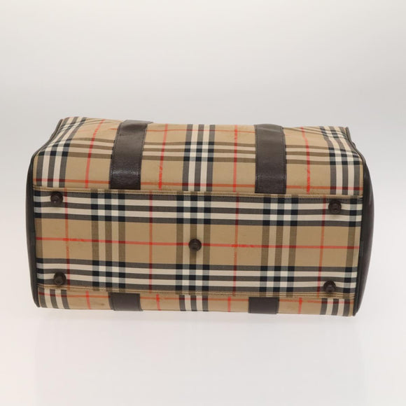 Burberrys Nova Check Boston Bag Canvas Beige Gold Auth 129336