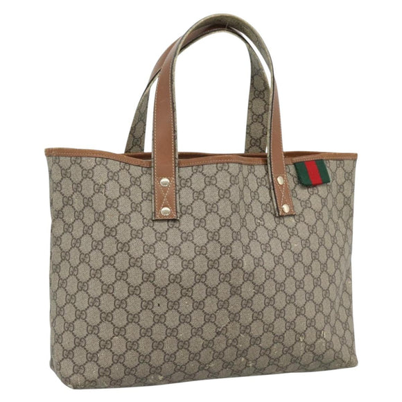 GUCCI GG Supreme Tragetasche PVC Beige Gold 211134 Auth 129338