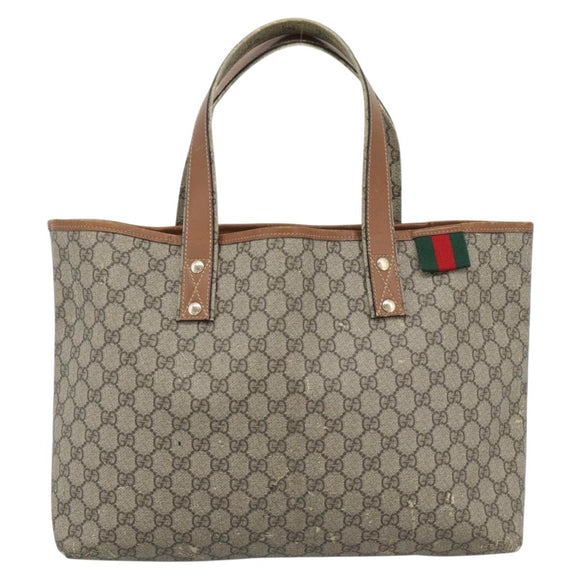 GUCCI GG Supreme Tragetasche PVC Beige Gold 211134 Auth 129338