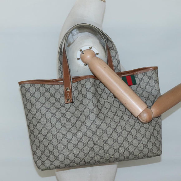 GUCCI GG Supreme Tote Bag PVC Beige Gold 211134 Auth 129338