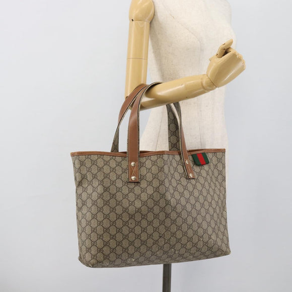 GUCCI GG Supreme Tragetasche PVC Beige Gold 211134 Auth 129338