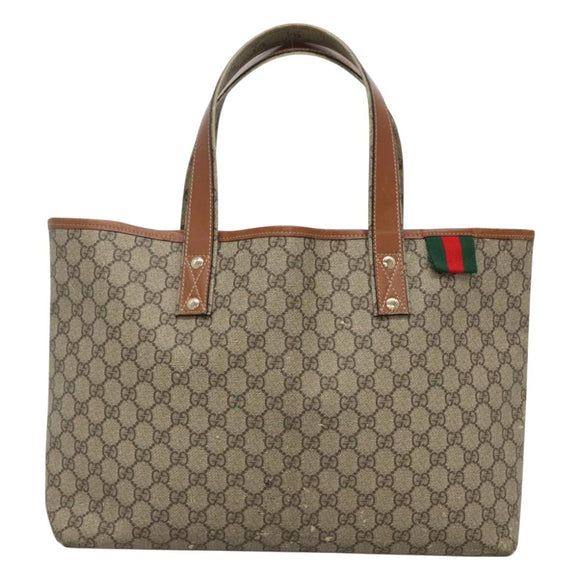 GUCCI GG Supreme Tote Bag PVC Beige Gold 211134 Auth 129338