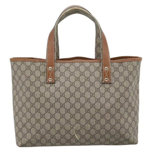 GUCCI GG Supreme Tragetasche PVC Beige Gold 211134 Auth 129338