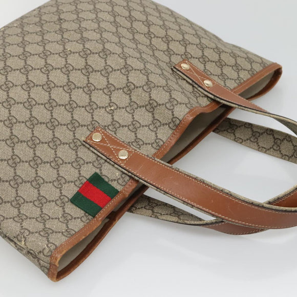 GUCCI GG Supreme Tote Bag PVC Beige Gold 211134 Auth 129338