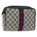 GUCCI GG Supreme Sherry Line Clutch Bag PVC Navy Gold Red 56 01 012 Auth 129340-1