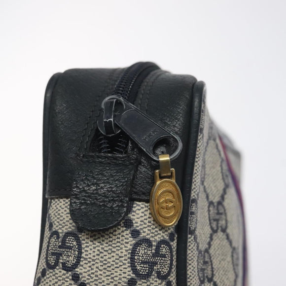 GUCCI GG Supreme Sherry Line Clutch Bag PVC Navy Gold Red 56 01 012 Auth 129340