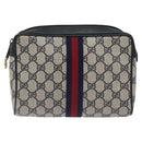 GUCCI GG Supreme Sherry Line Clutch Bag PVC Navy Gold Red 56 01 012 Auth 129340-2