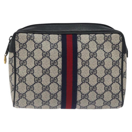 GUCCI GG Supreme Sherry Line Clutch Bag PVC Navy Gold Red 56 01 012 Auth 129340 - 0