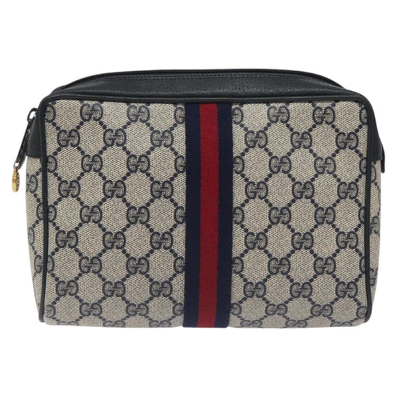 GUCCI GG Supreme Sherry Line Clutch Bag PVC Navy Gold Red 56 01 012 Auth 129340