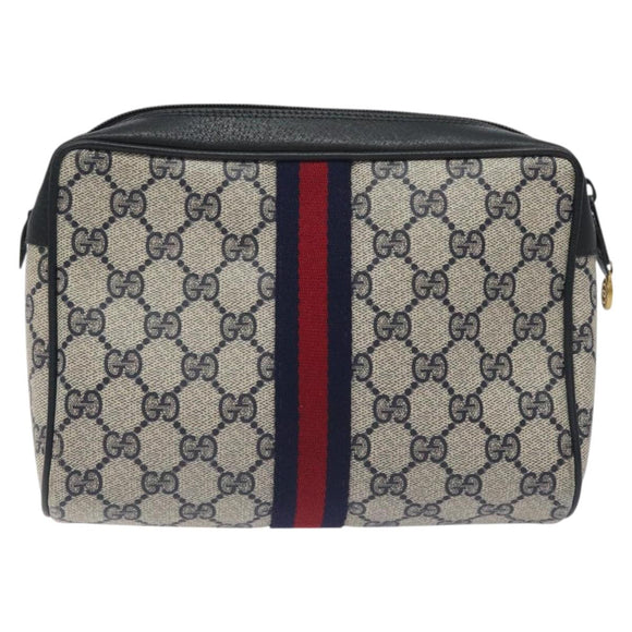 GUCCI GG Supreme Sherry Line Clutch Bag PVC Navy Gold Red 56 01 012 Auth 129340