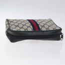 GUCCI GG Supreme Sherry Line Clutch Bag PVC Navy Gold Red 56 01 012 Auth 129340-6