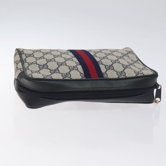 GUCCI GG Supreme Sherry Line Clutch Bag PVC Navy Gold Red 56 01 012 Auth 129340