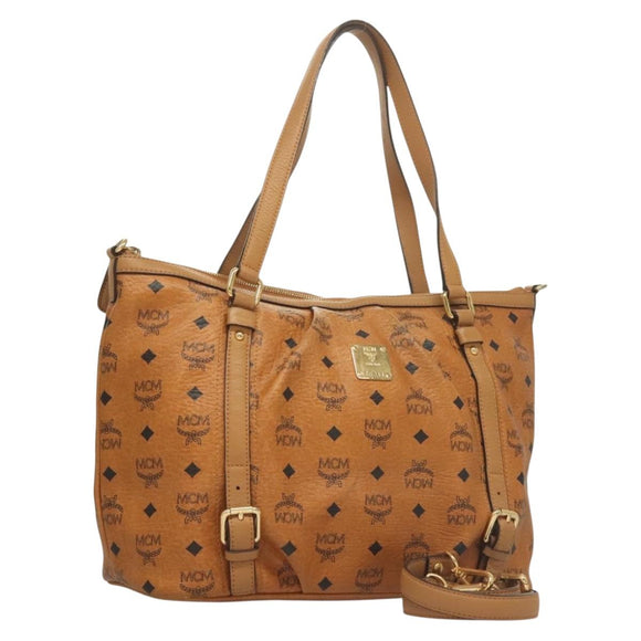 MCM Logogram Vicetos Tote Bag PVC Leather 2way Brown Gold Auth 129344