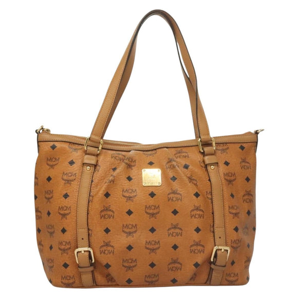 MCM Logogram Vicetos Tote Bag PVC Leather 2way Brown Gold Auth 129344