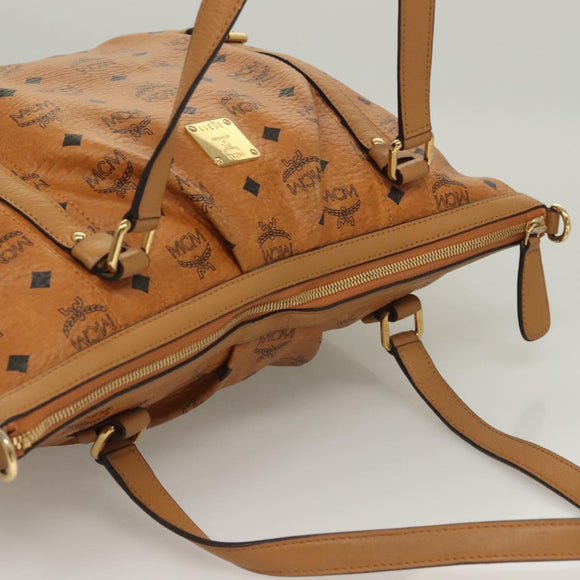 MCM Logogram Vicetos Tote Bag PVC Leather 2way Brown Gold Auth 129344