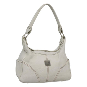 MCM Shoulder Bag Leather White Silver Auth 129389