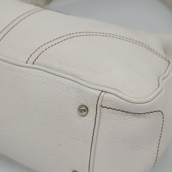 MCM Shoulder Bag Leather White Silver Auth 129389