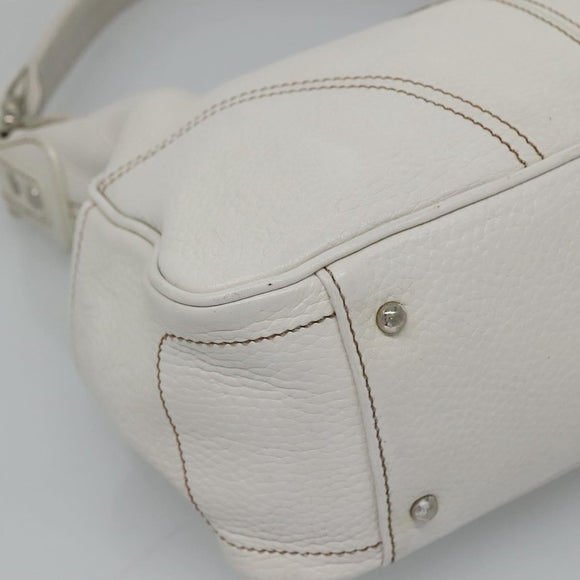 MCM Shoulder Bag Leather White Silver Auth 129389