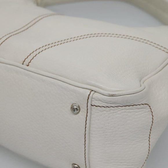 MCM Shoulder Bag Leather White Silver Auth 129389