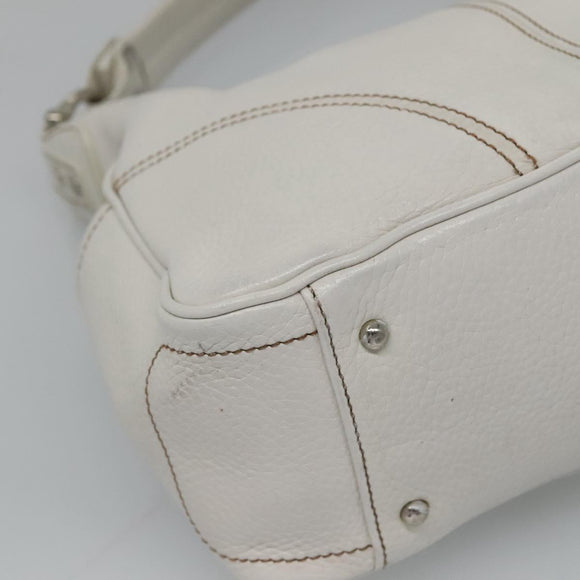 MCM Shoulder Bag Leather White Silver Auth 129389